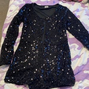 Long Sleeve Black Sequin Romper Jumpsuit